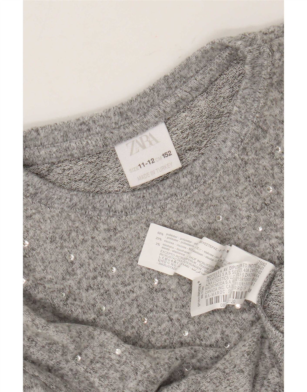 Zara Girls Crew Neck Jumper Sweater 11-12 Years Grey Polyester