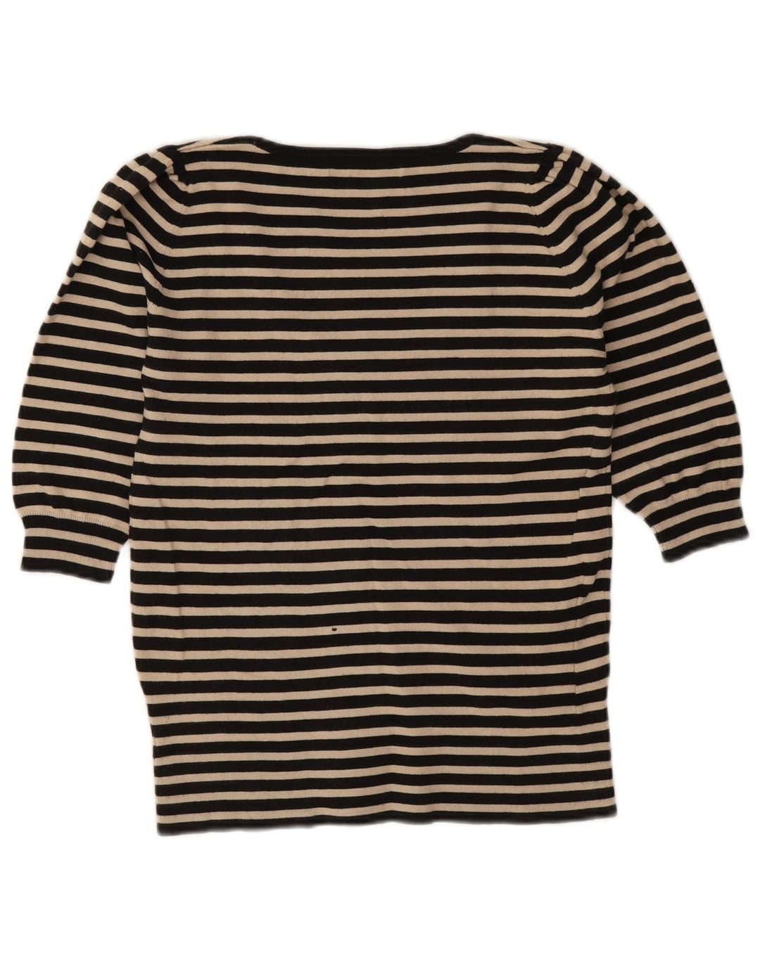 Zara Womens Top 3/4 Sleeve UK 12 Medium Black Striped Cotton