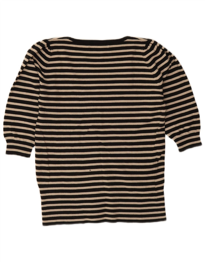 Zara Womens Top 3/4 Sleeve UK 12 Medium Black Striped Cotton