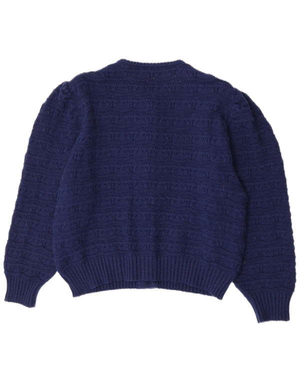 vintage Femme Cardigan Pull EU 50 3XL Bleu Marine Laine