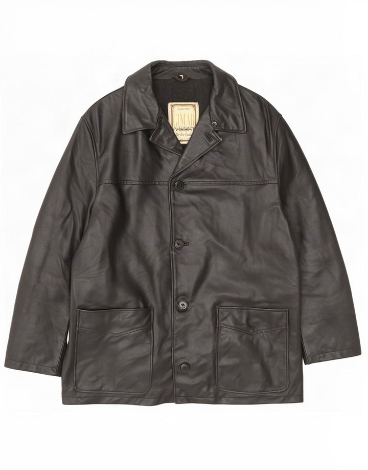 Jaqueta de couro masculina vintage IT 52 XL preta