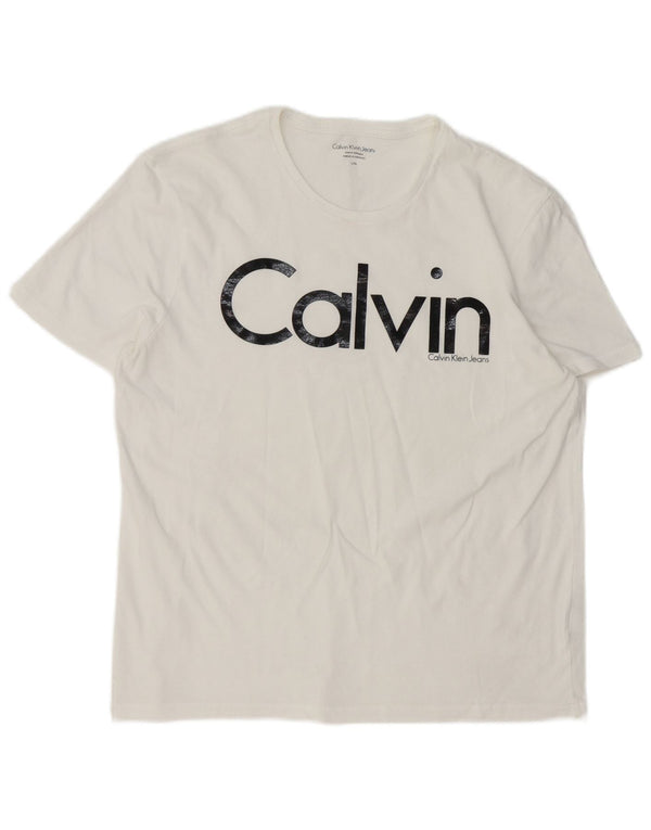 Maglietta grafica da donna Calvin Klein Jeans Top UK 16 Large Bianca