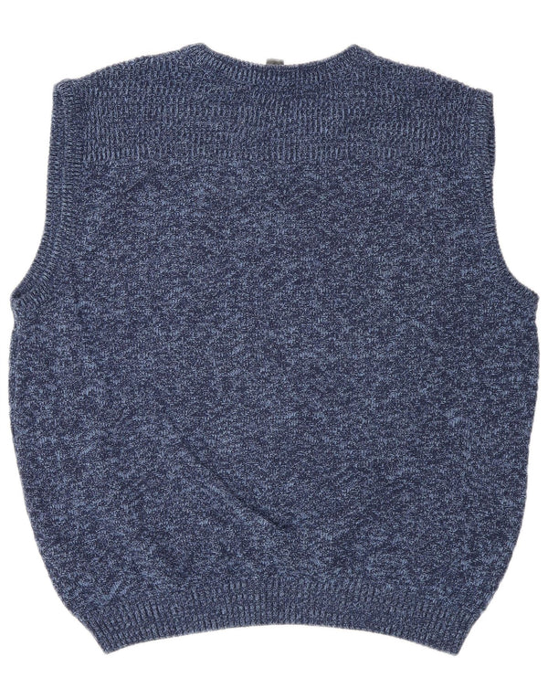 vintage Mens Vest Tank Top UK 44 XL Bleu Moucheté Coton