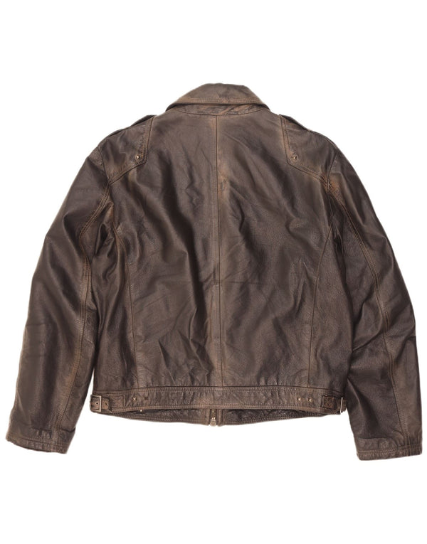 Vintage Mens Military Leather Jacket IT 56 3XL Brown