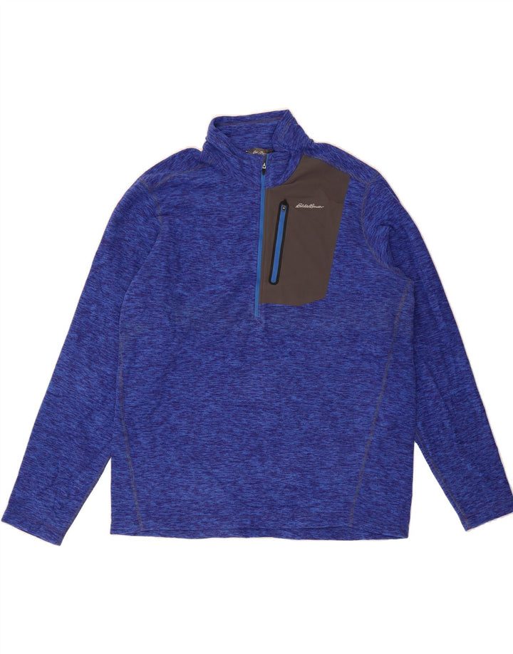 EDDIE BAUER Mens Zip Neck Fleece Jumper XL Blue Flecked Polyester Vintage Eddie Bauer and Second-Hand Eddie Bauer from Messina Hembry 