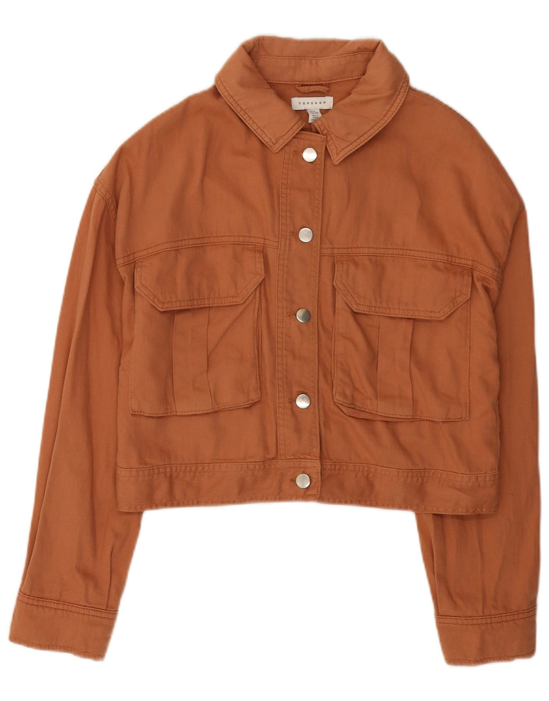 Topshop Womens Crop Oversized Denim Jacket UK 10 Small Orange Cotton