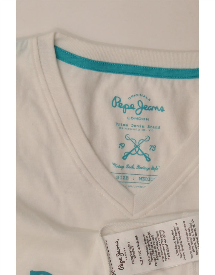 PEPE Jeans Mens Graphic T-Shirt Top Medium White Cotton
