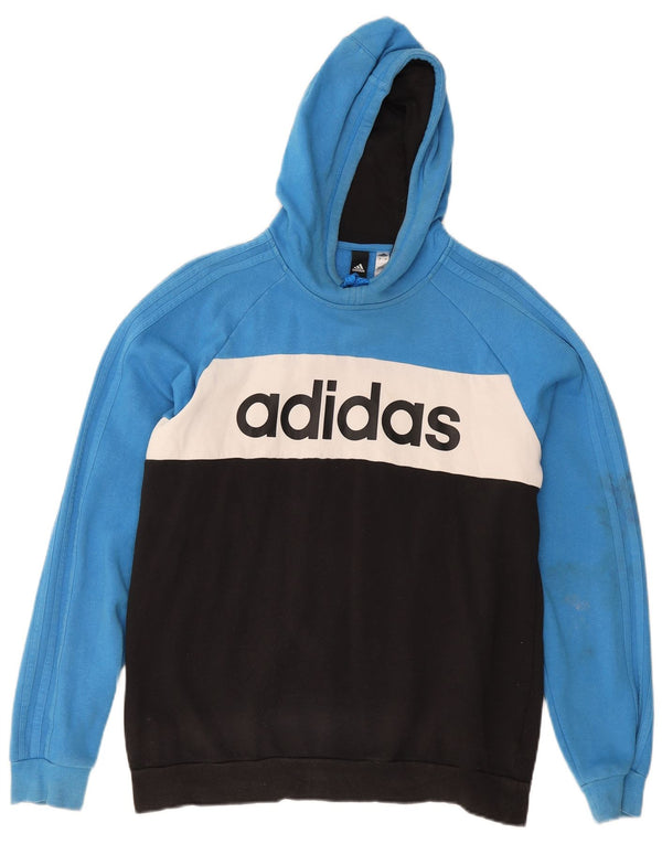 Adidas Mens Graphic Hoodie Jumper Large Blue Colourblock Cotton