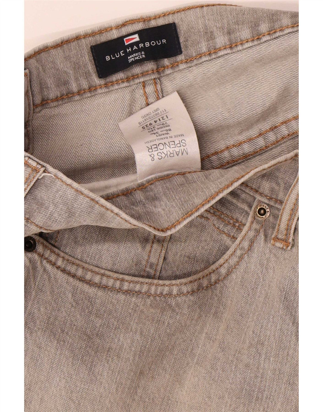 Marks & Spencer Mens Blue Harbour Straight Jeans W34 L31 Grey Cotton