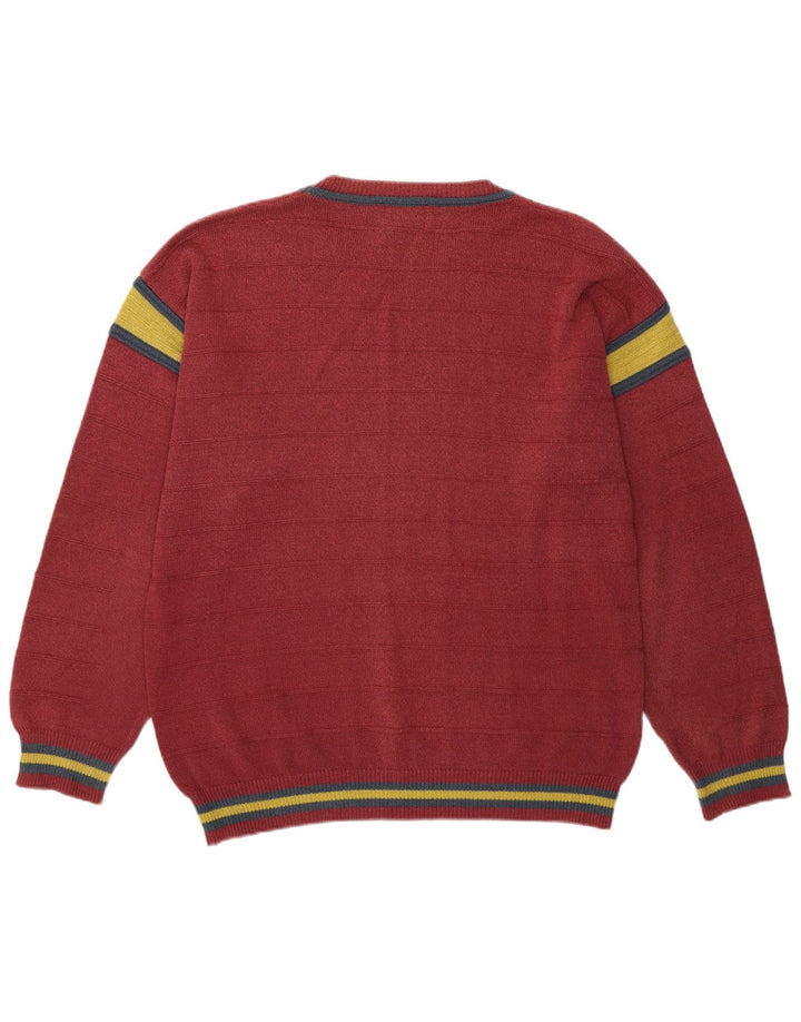 Vintage Mens Crew Neck Jumper Sweater Large Pink Colourblock