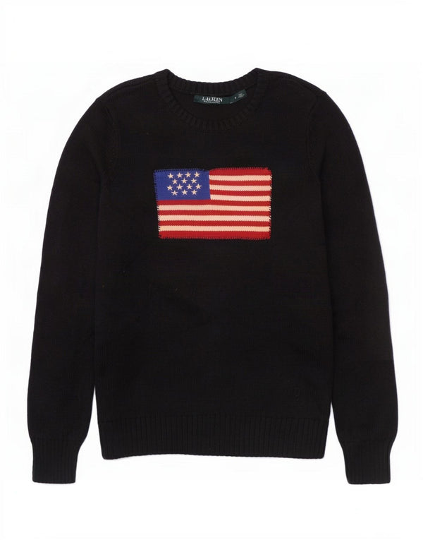 Pulover pentru femei Ralph Lauren cu grafică cu gâtul barcă, UK 10 Small Black USA