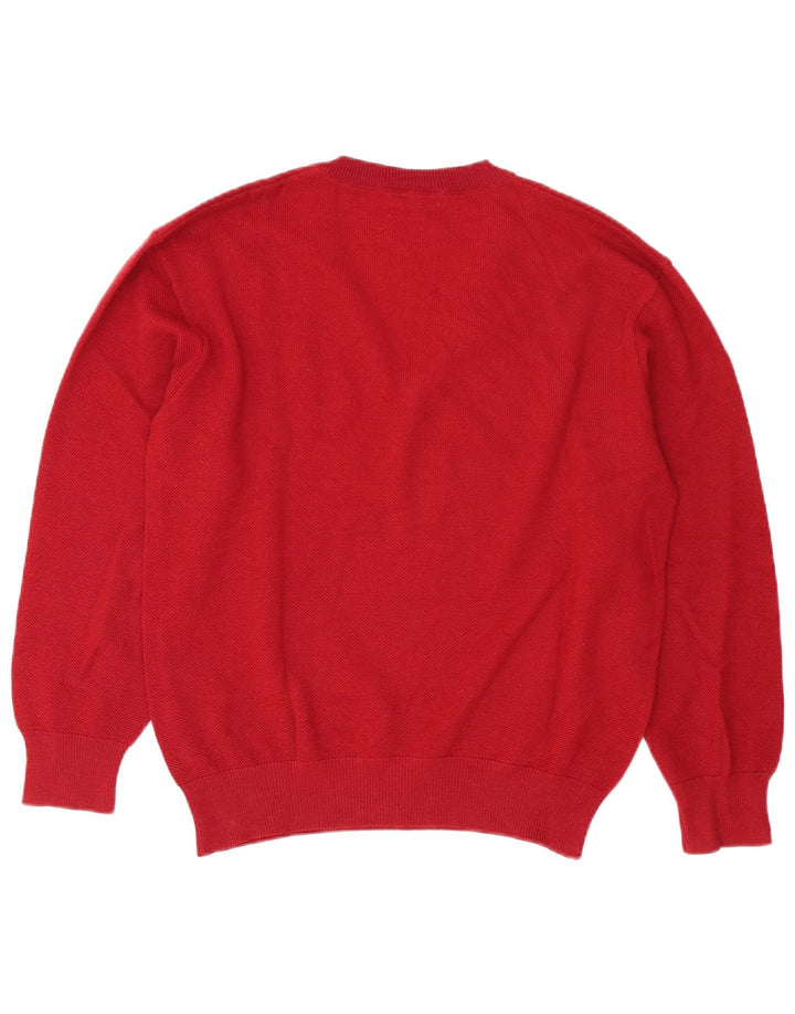 Lacoste Mens V-Neck Jumper Sweater Size 5 Large Red Wool