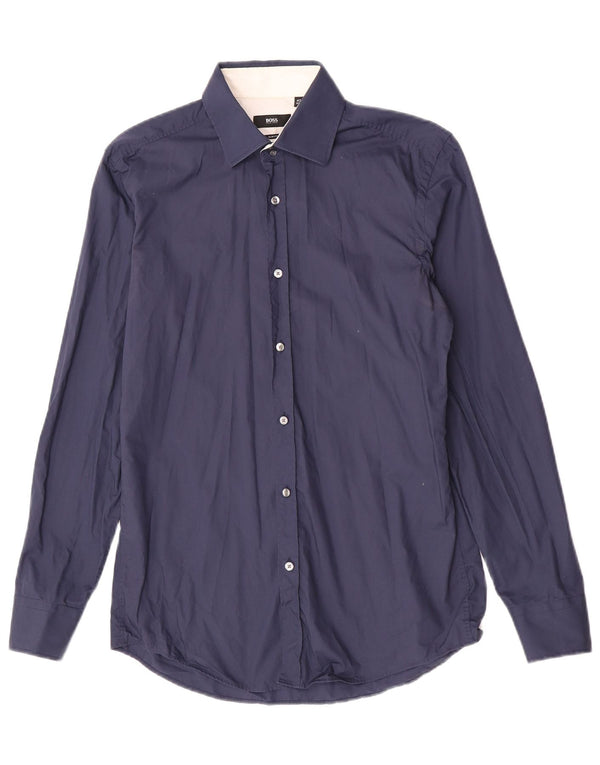 Hugo Boss Herre Slim Fit Skjorte Størrelse 40 15 3/4 Medium Navyblå Bomuld