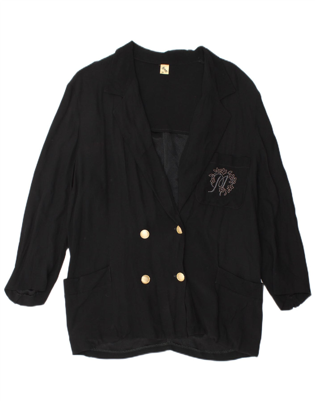Vintage Womens Double Breasted Blazer Jacket IT 44 Medium Black Acetate