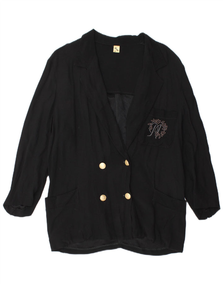 Vintage Womens Double Breasted Blazer Jacket IT 44 Medium Black Acetate