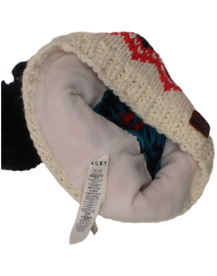 Roxy Womens Knit Beanie Hat One Size Navy Blue Fair Isle Polyester Winter