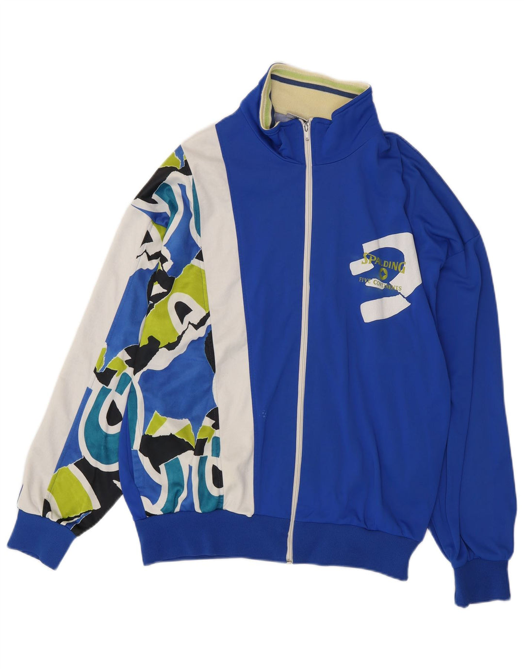 SPALDING Mens Graphic Tracksuit Top Jacket Large Blue Colourblock