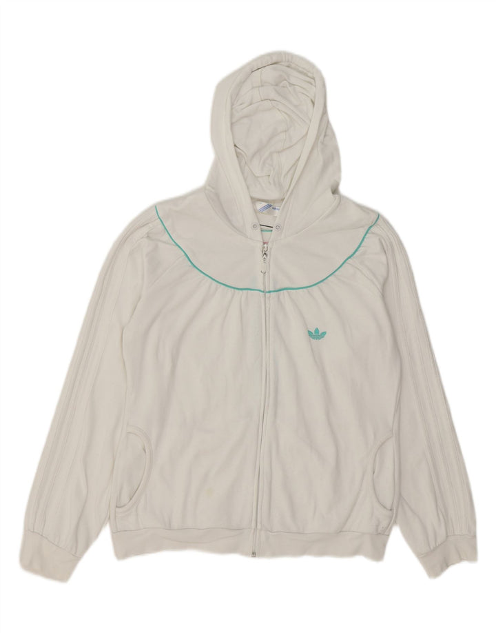 ADIDAS Womens Zip Hoodie Sweater EU 42 Large White Cotton Vintage Adidas and Second-Hand Adidas from Messina Hembry 