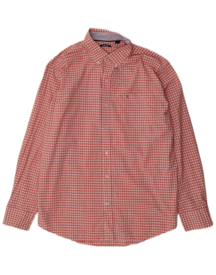 IZOD Mens Shirt XL Pink Gingham Cotton