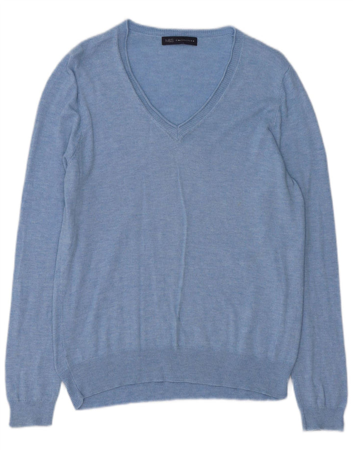 Marks & Spencer Womens V-Neck Jumper Sweater UK 14 Medium Blue
