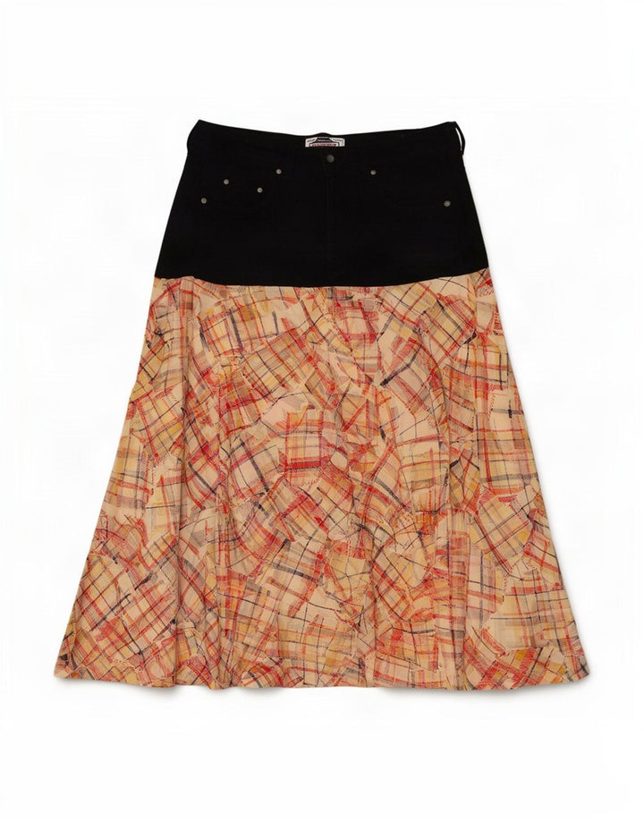 Saia feminina vintage cintura alta linha A W30 patchwork bege médio