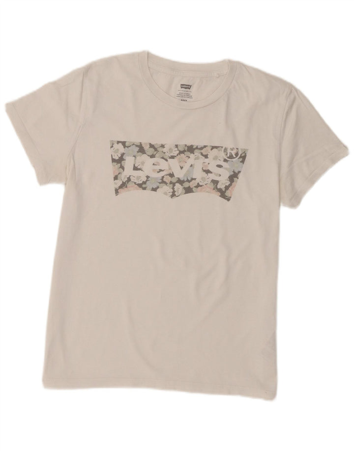 Levi's Grafisk T-shirt top til kvinder UK 12 Medium hvid bomuld
