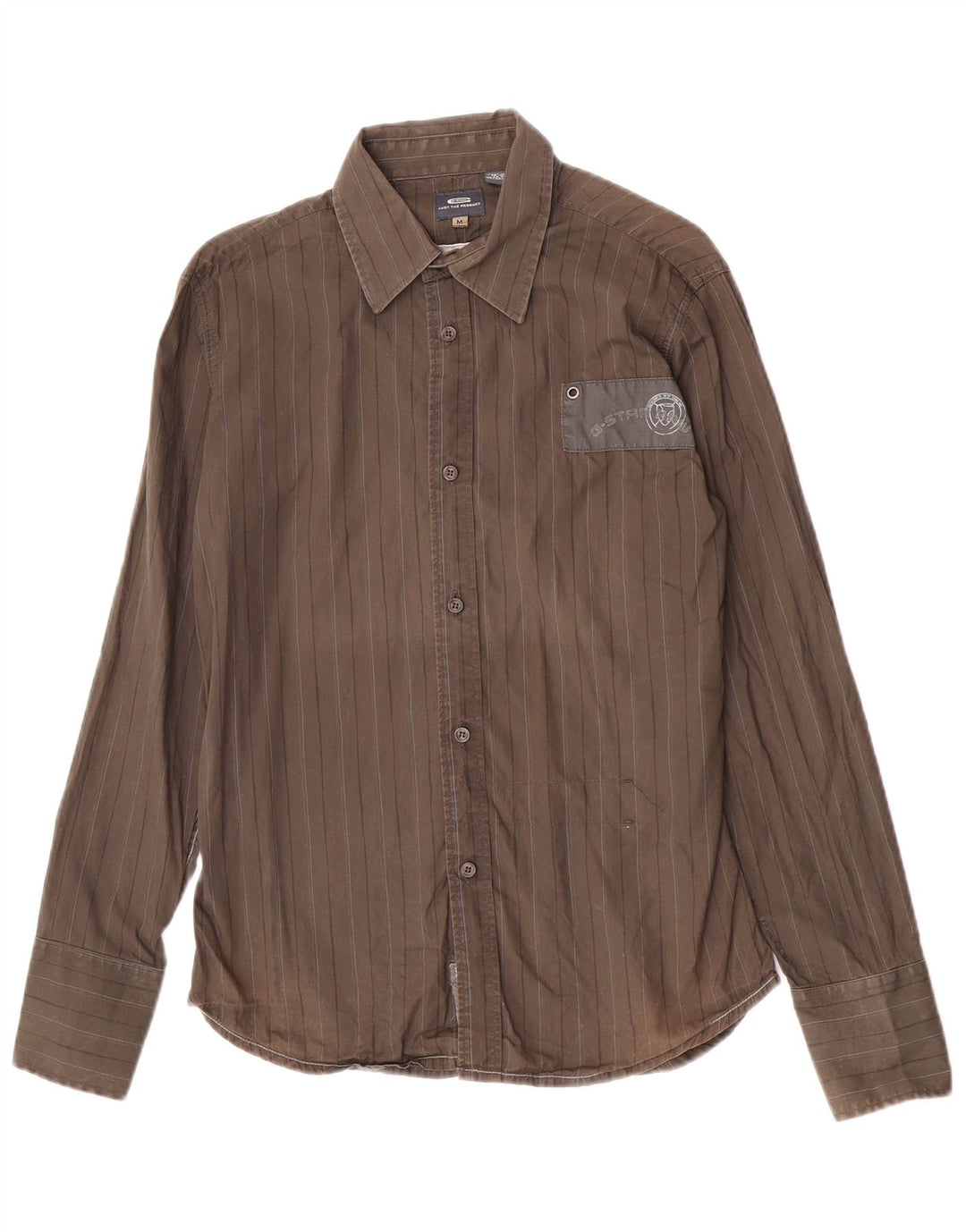 G-Star Herren-Hemd aus mittlerer Khaki-Streifen-Baumwolle