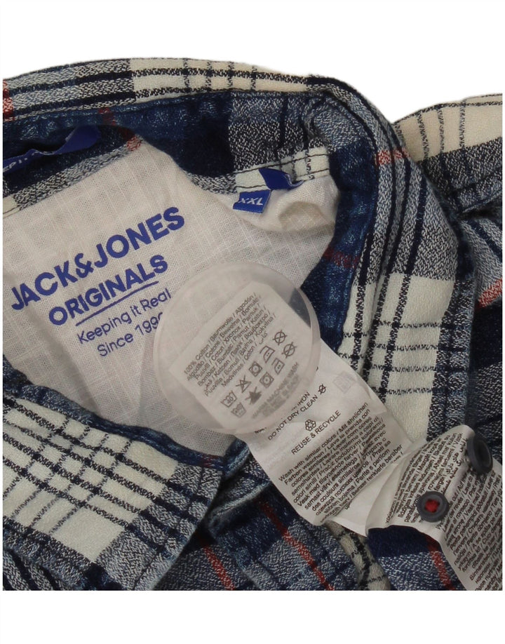 JACK & JONES Mens Flannel Shirt 2XL Blue Check Cotton