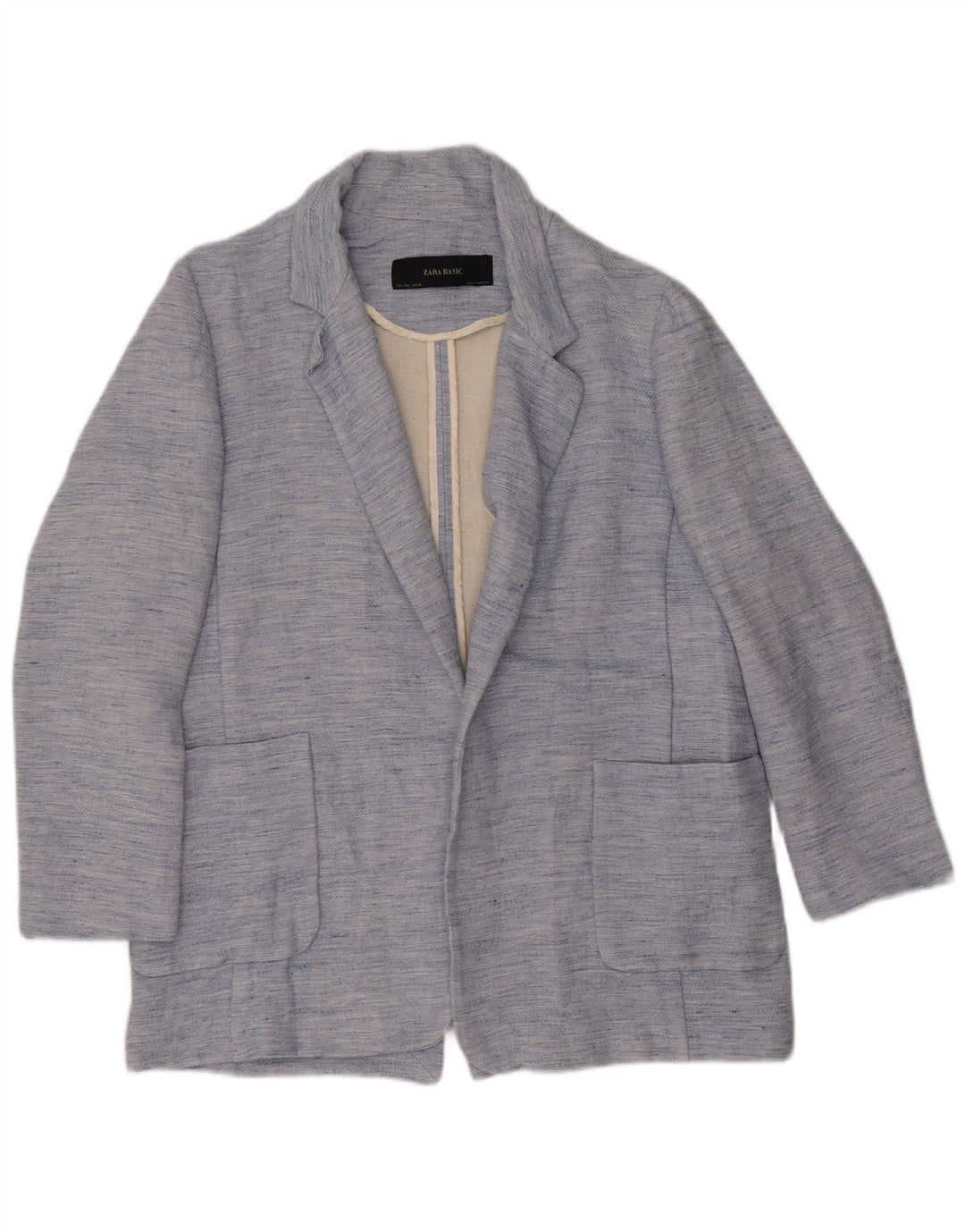 Zara Womens Open Blazer Jacket UK 14 Large Blue Flecked Acetate
