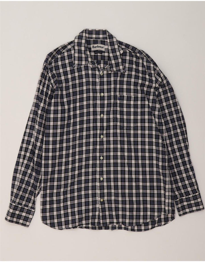 Barbour Mens Flannel Shirt XL Navy Blue Check Cotton