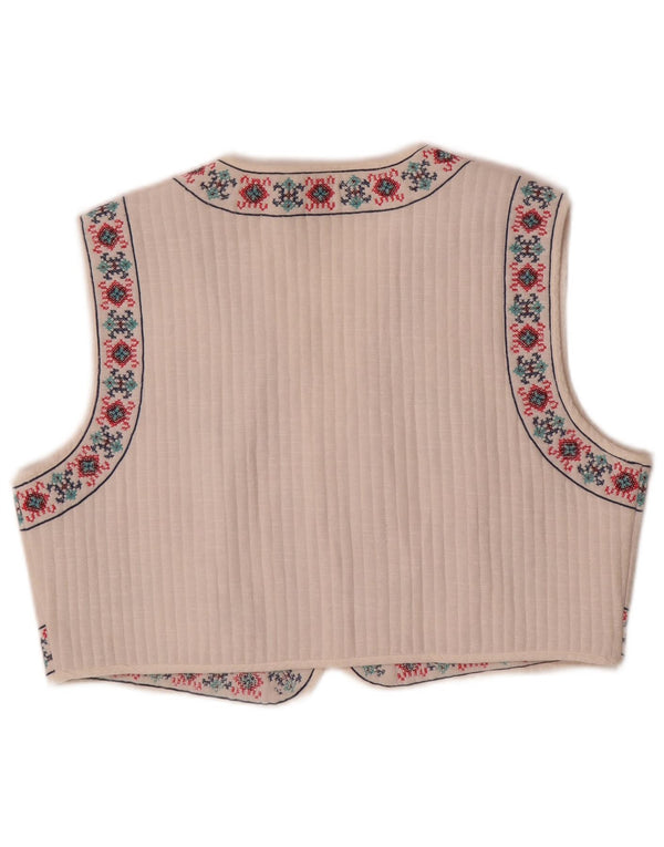 Zara Womens Crop Waistcoat UK 16 Large White Floral Ethnic