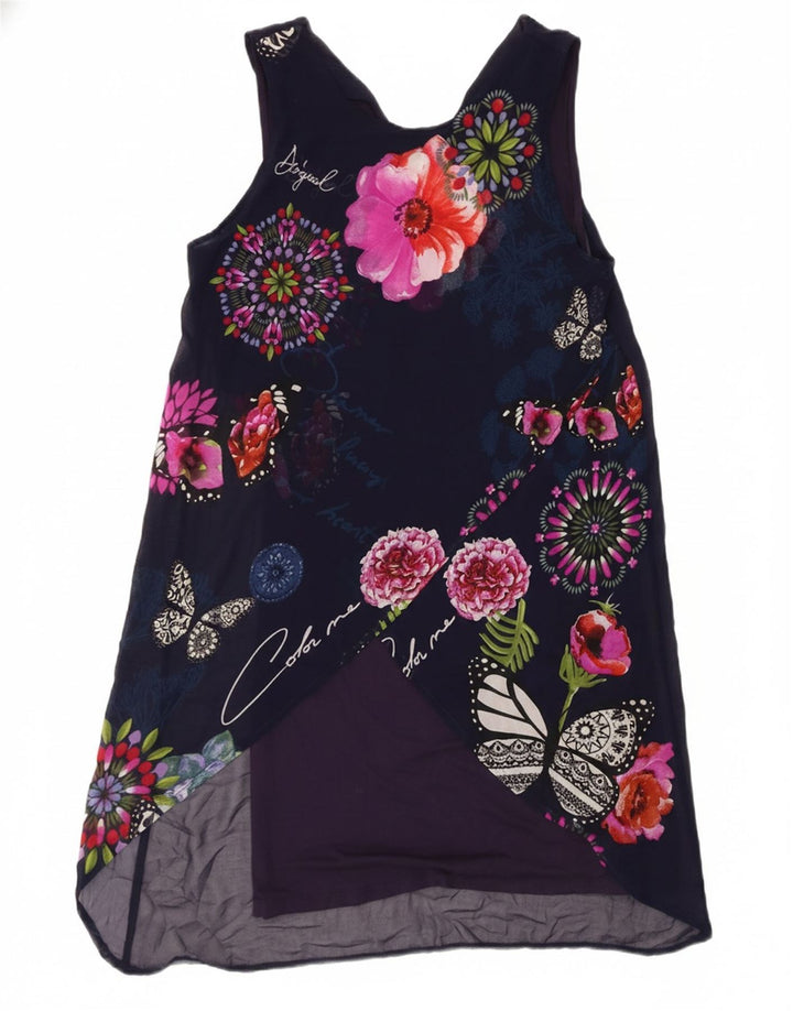 DESIGUAL Womens Sleeveless Basic Dress EU 38 Medium Navy Blue Floral