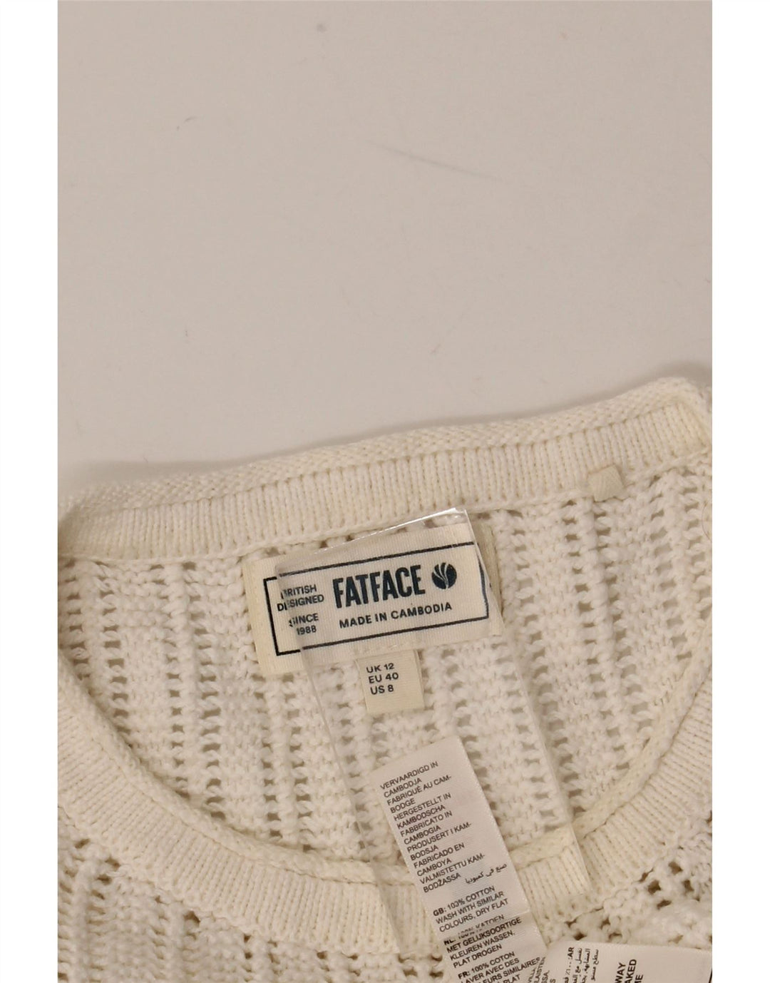 Fat Face Womens Oversized Crew Neck Jumper Sweater UK 12 Medium White