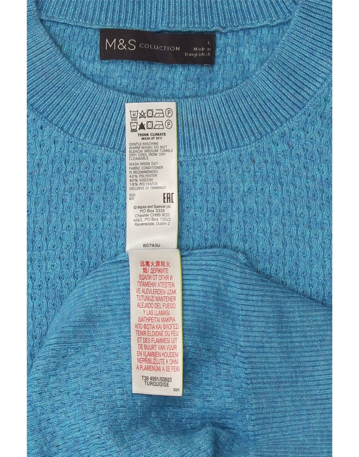 Marks & Spencer Męski sweter z okrągłym dekoltem, duży, turkusowy poliester