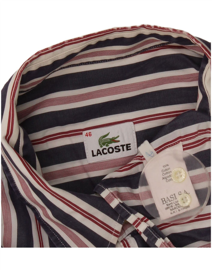 Lacoste Mens Shirt Size 46 2XL Navy Blue Striped Cotton