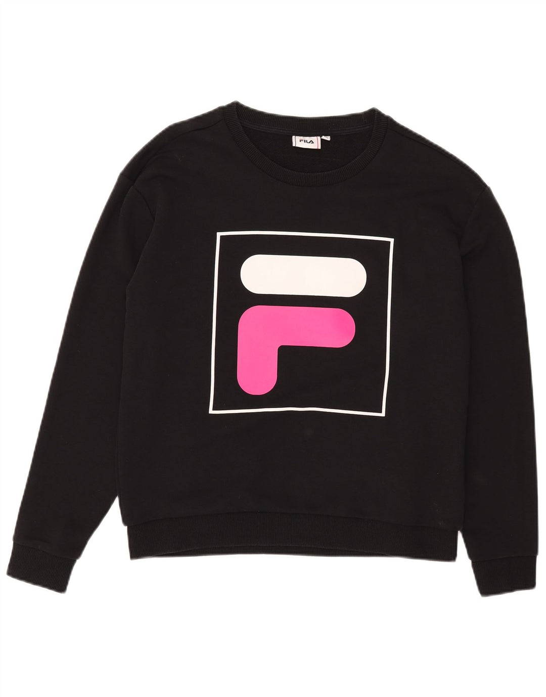 Fila Womens Graphic Sweatshirt Jumper UK 14 Medium Black Cotton