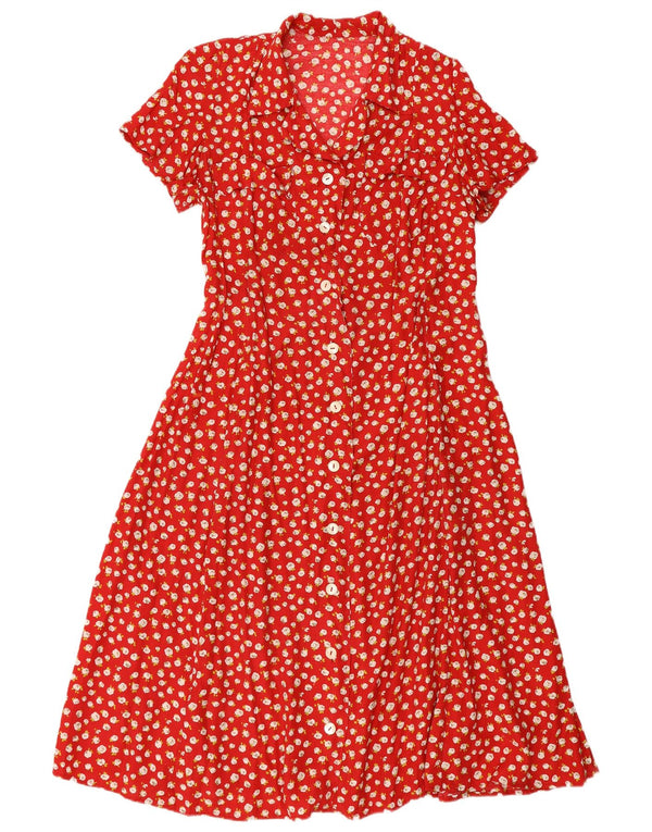Vintage Kvinders Kortærmede Skjortekjole UK 12 Medium Red Floral