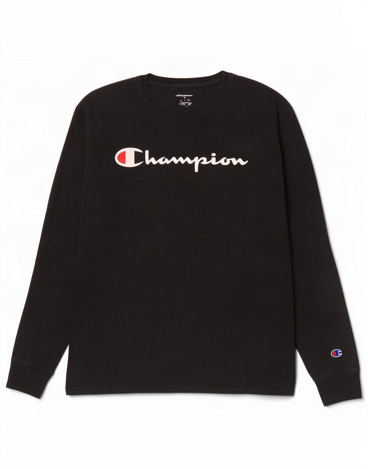 Campeão Mens Gráfico Top Manga Longa Médio Preto