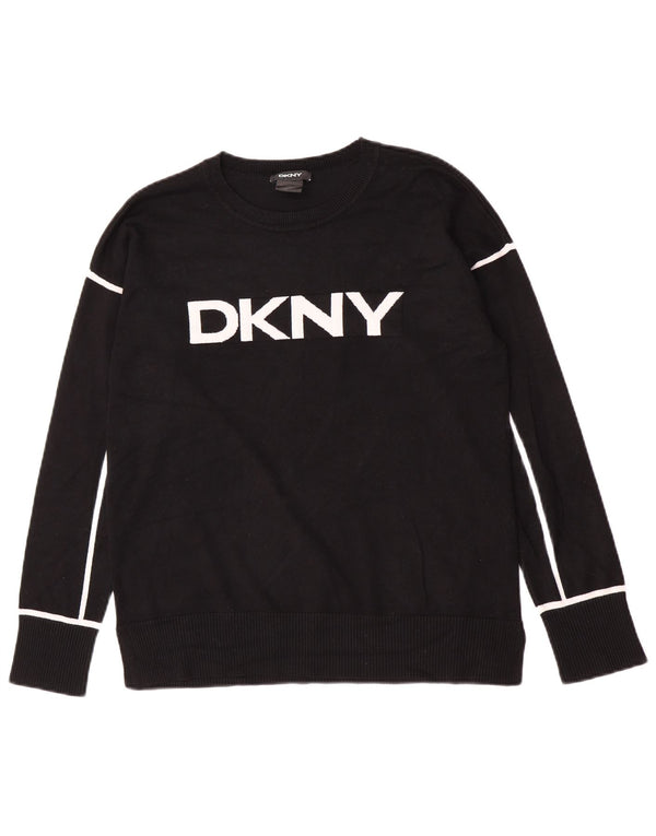 Dkny Damen-Pullover mit grafischem U-Boot-Ausschnitt, UK 16, Größe L, schwarze Viskose