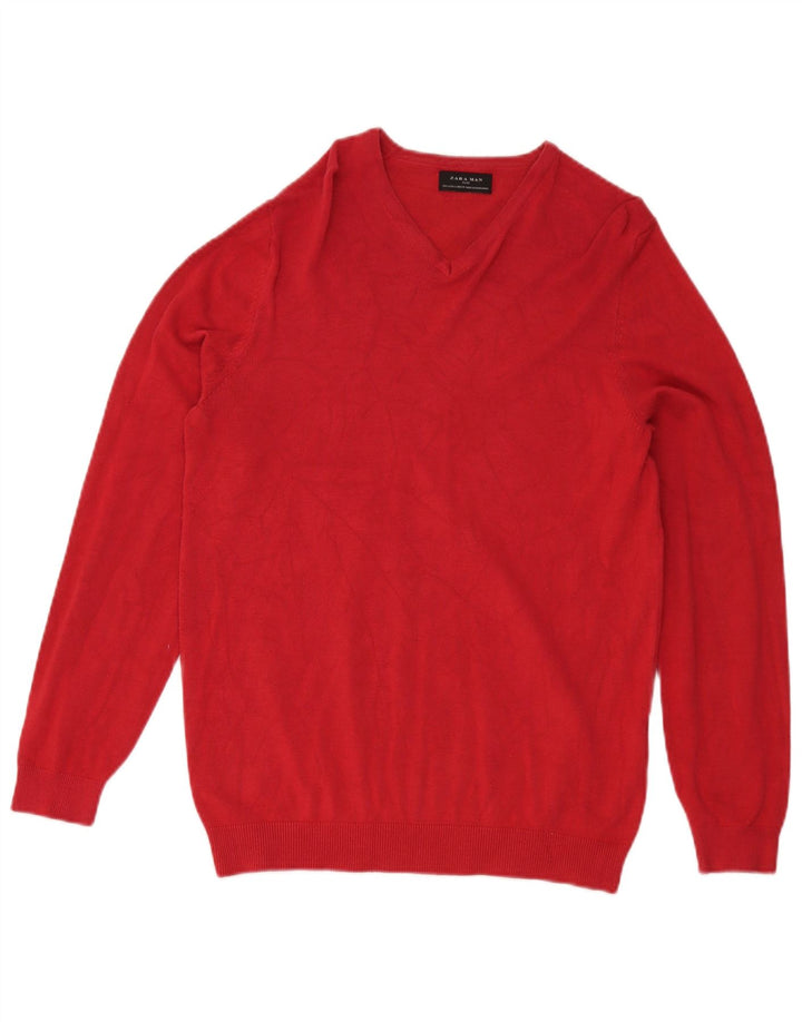 Zara Herren-Pullover mit V-Ausschnitt, kleine rote Viskose