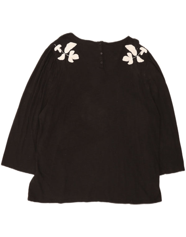 Fat Face Damen-Tunika-Oberteil mit grafischem 3/4-Ärmeln, UK 22 3XL, schwarze Baumwolle mit Blumenmuster