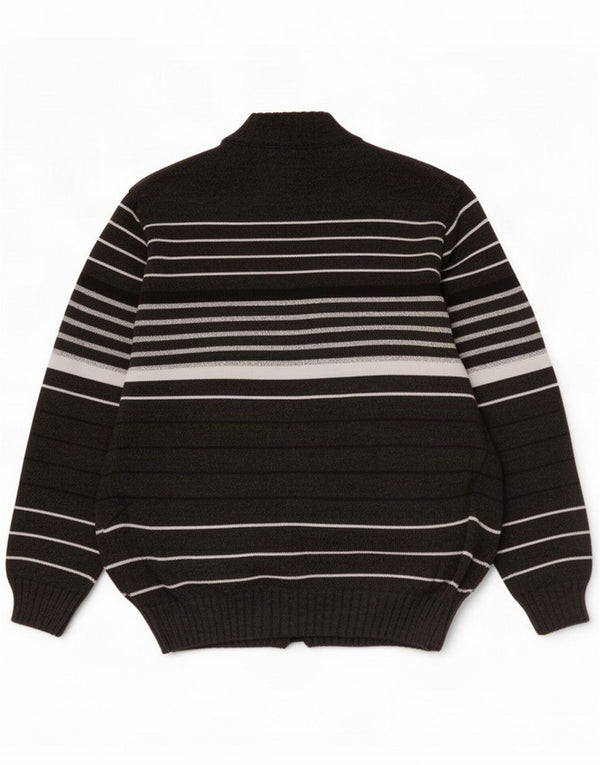 Maglione cardigan vintage da uomo 3XL lana merino a righe grigie