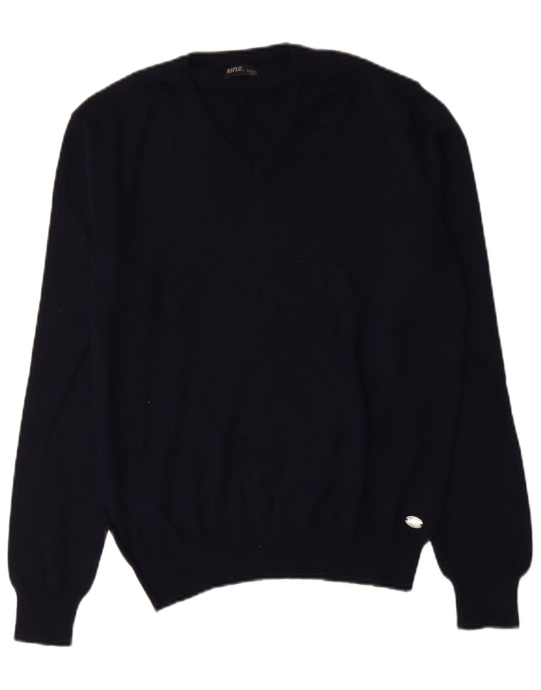 Rifle Mens V-Neck Jumper Sweater Large Navy Blue Acrylic