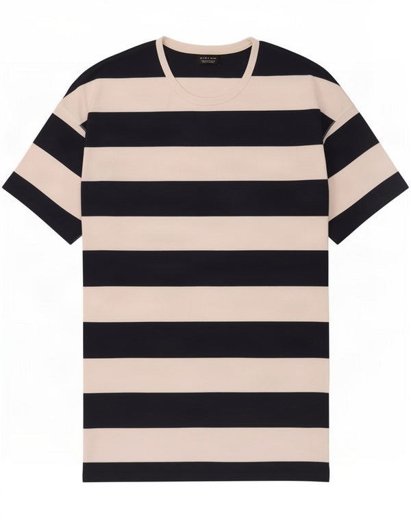 T-shirt da uomo Zara Top XL in cotone a righe blu navy