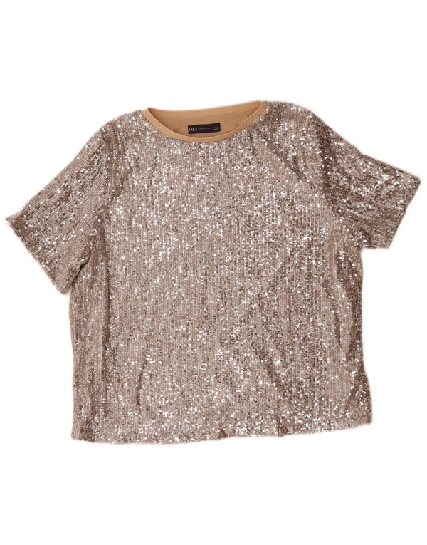 Marks & Spencer Γυναικεία παγιέτα Oversized Μπλούζα Top UK 16 Large Silver