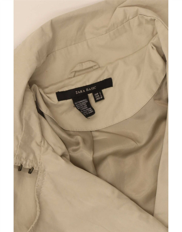 Zara Womens Double Breasted Trench Coat UK 14 Large Beige Polyester