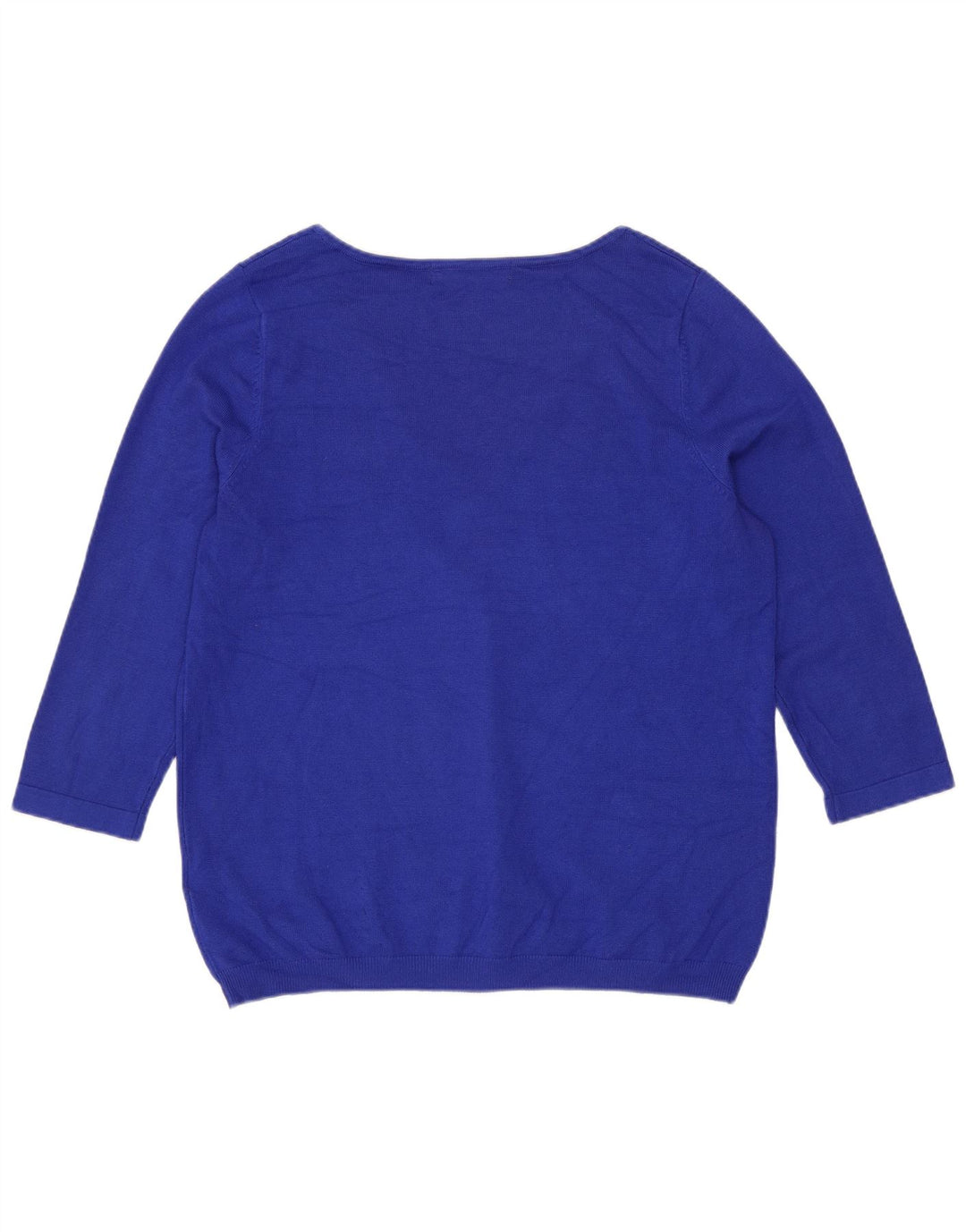 Marks & Spencer Womens 3/4 Sleeve V-Neck Jumper Sweater UK 12 Medium Blue