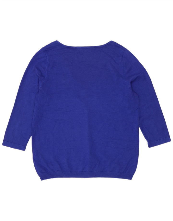 Marks & Spencer Womens 3/4 Sleeve V-Neck Jumper Sweater UK 12 Medium Blue