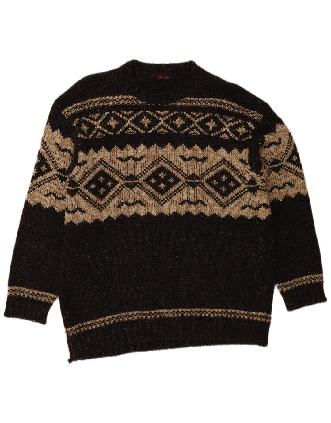Vintage Mens Crew Neck Jumper Sweater Large Grey Fair Isle Wool