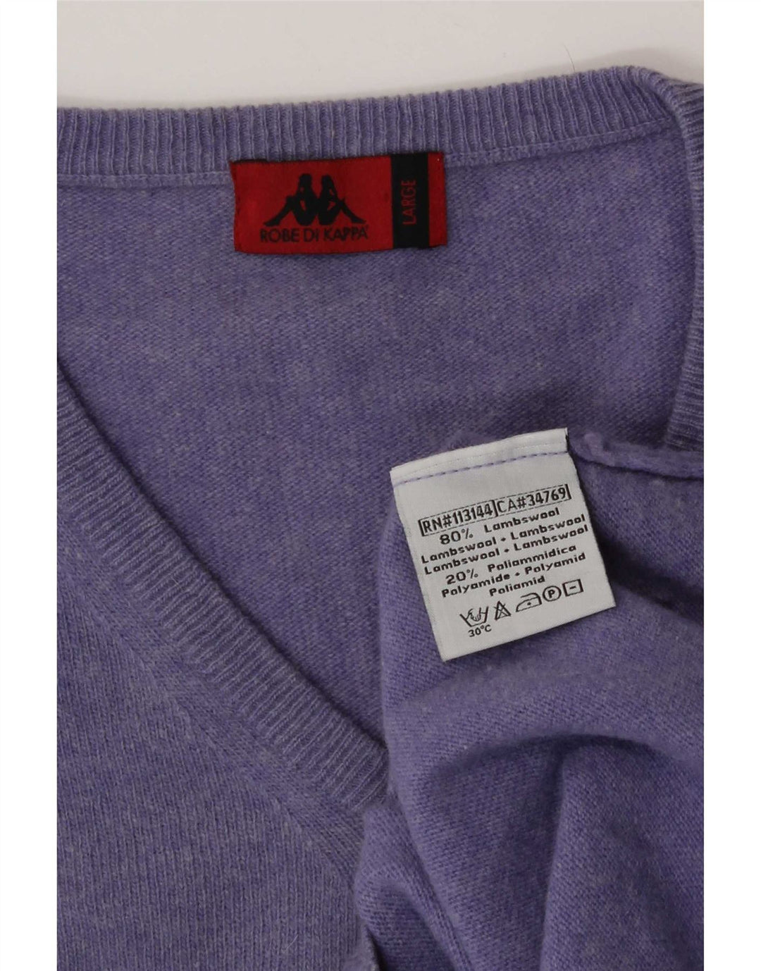 Kappa Mens V-Neck Jumper Sweater Large Purple Lambswool